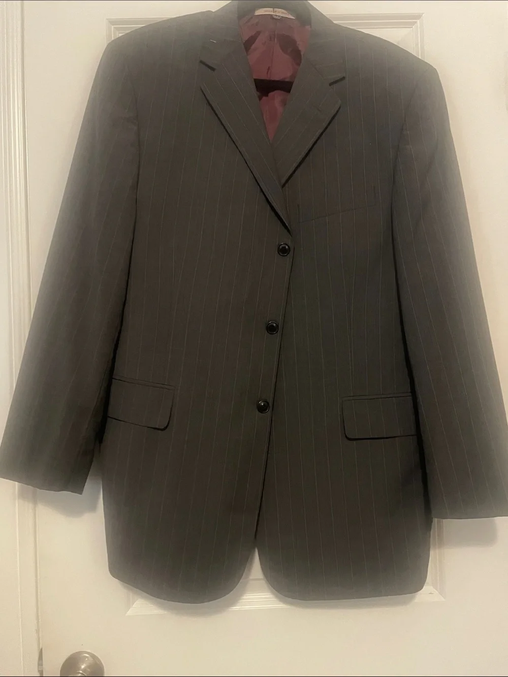 Men's Charcoal Pinstripe Suit Jacket - Tailored Three-Button Blazer